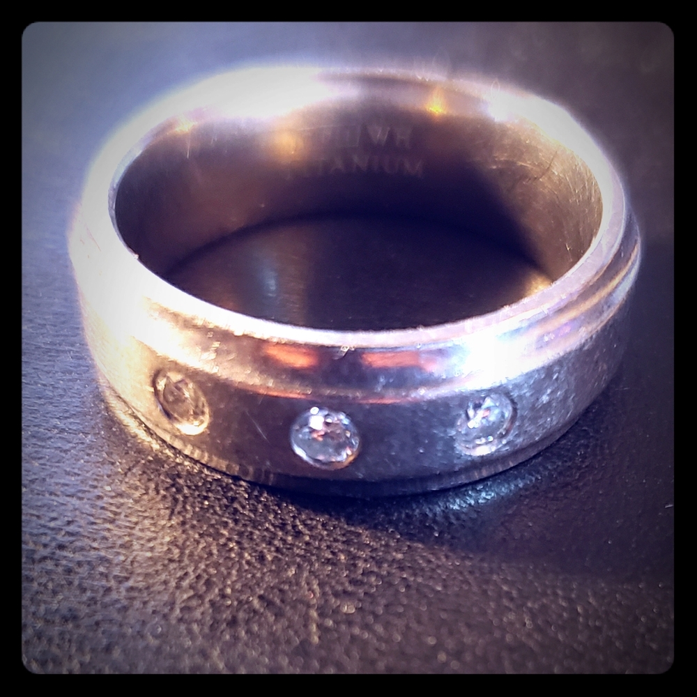 Mens titanium wedding band with diamonds